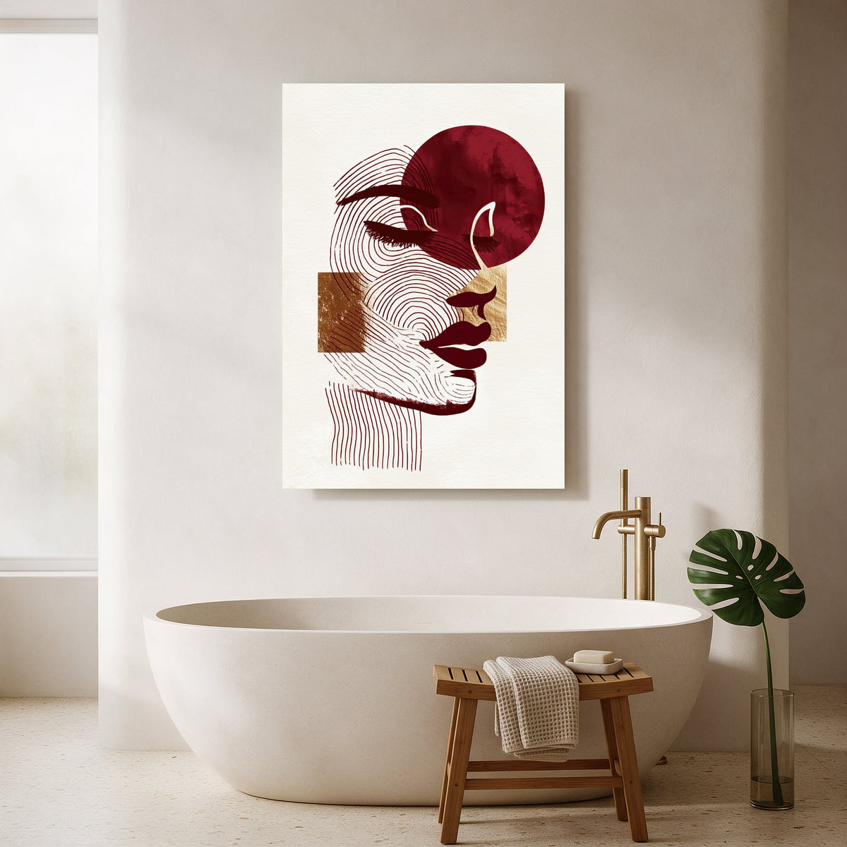 Line Art Portrait in Wine — Portrait Bathroom Final