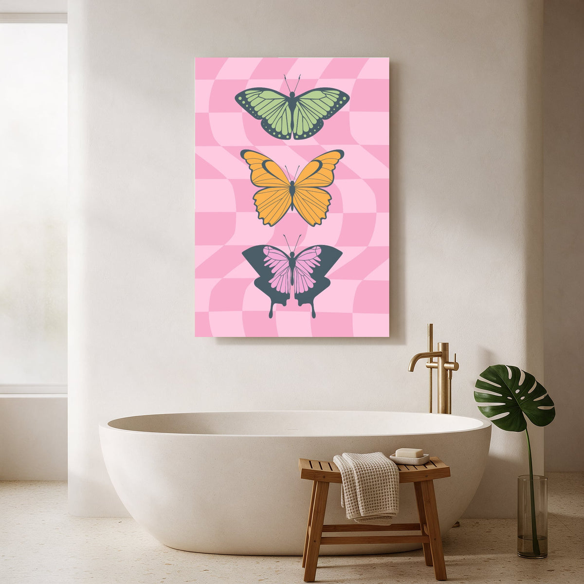 Butterflies on Pink Check — Portrait Bathroom Final