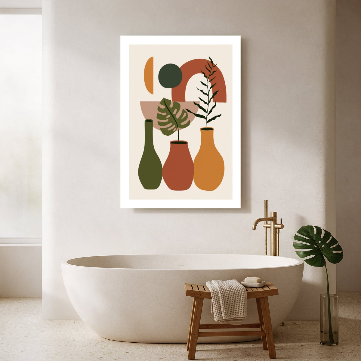 Boho Vases and Leaves on Cream — Portrait Bathroom Final