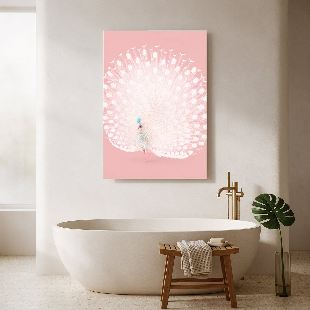 White Peacock on Pink — Portrait Bathroom Final