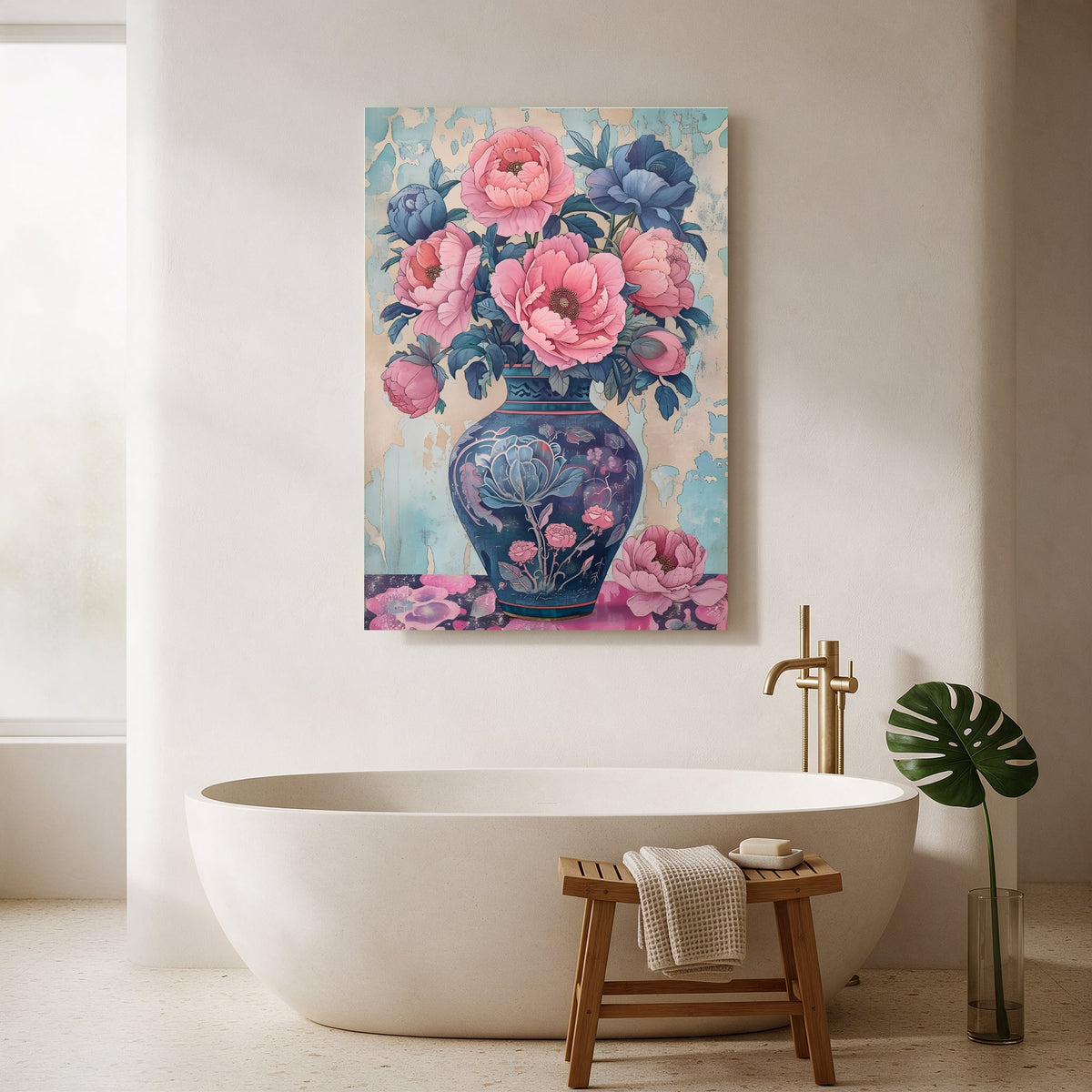 Vintage Peony Vase — Portrait Bathroom Final