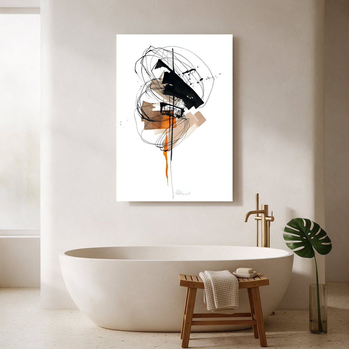 Orange Drip Abstract — Portrait Bathroom Final