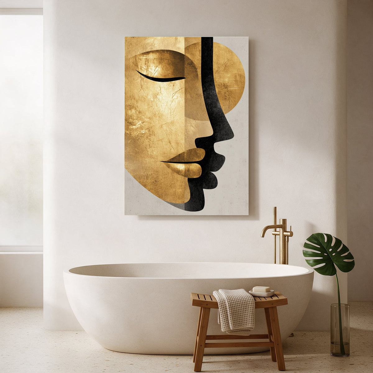 Golden Profile Mask — Portrait Bathroom Final
