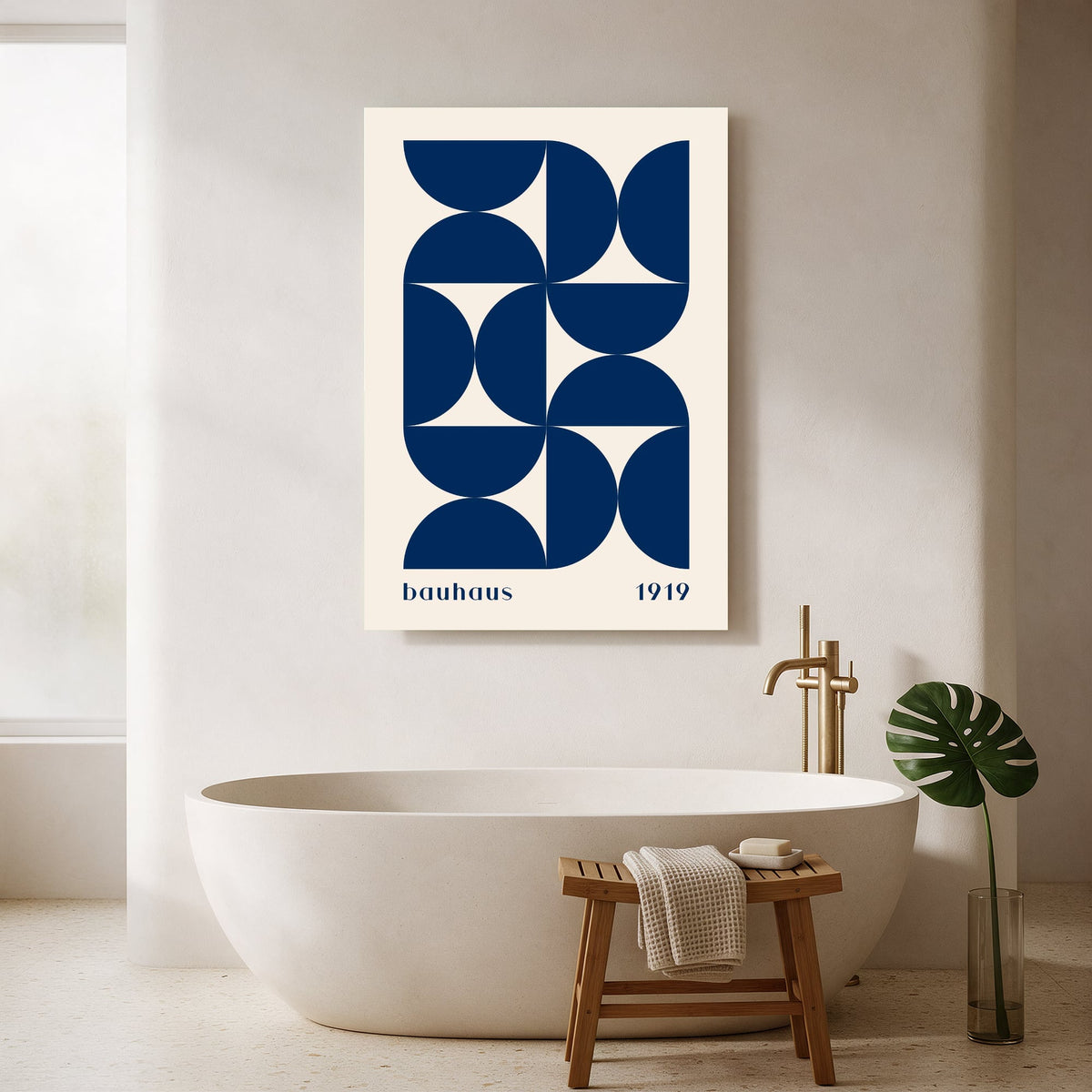 Bauhaus Navy Pinwheel on Cream — Portrait Bathroom Final
