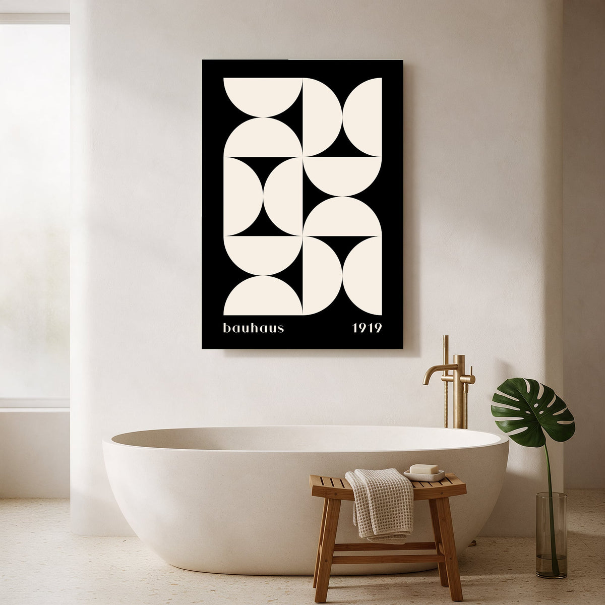 Bauhaus Cream Pinwheel on Black — Portrait Bathroom Final