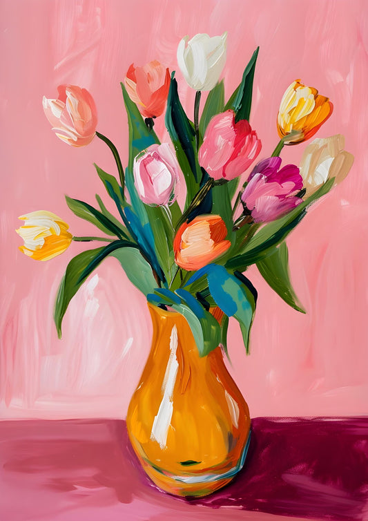 Tulips in an Amber Vase