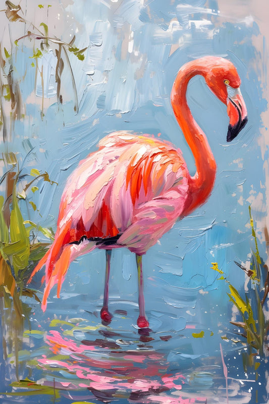 Flamingo in Blue Water