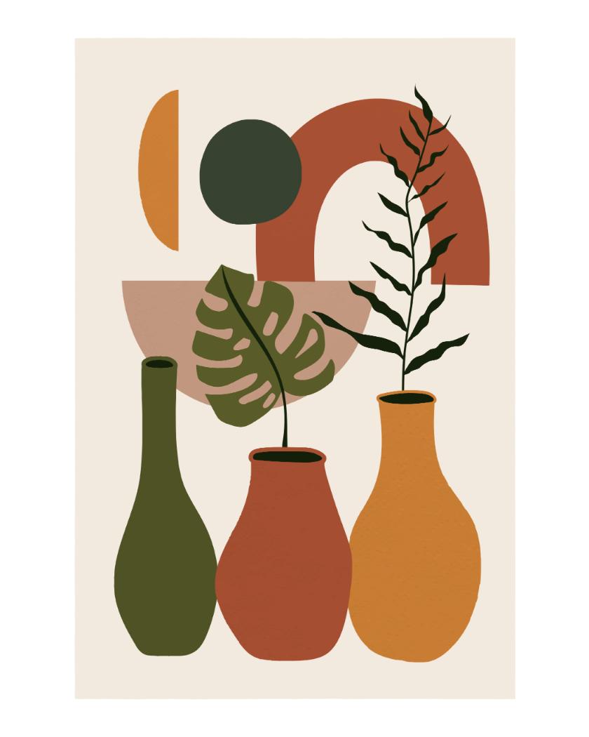 Boho Vases and Leaves on Cream