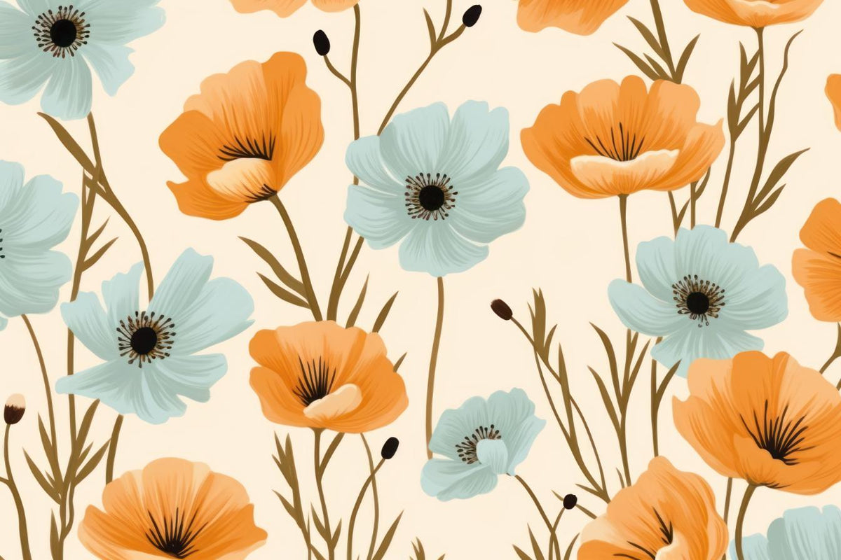 Orange Poppies and Blue Anemones