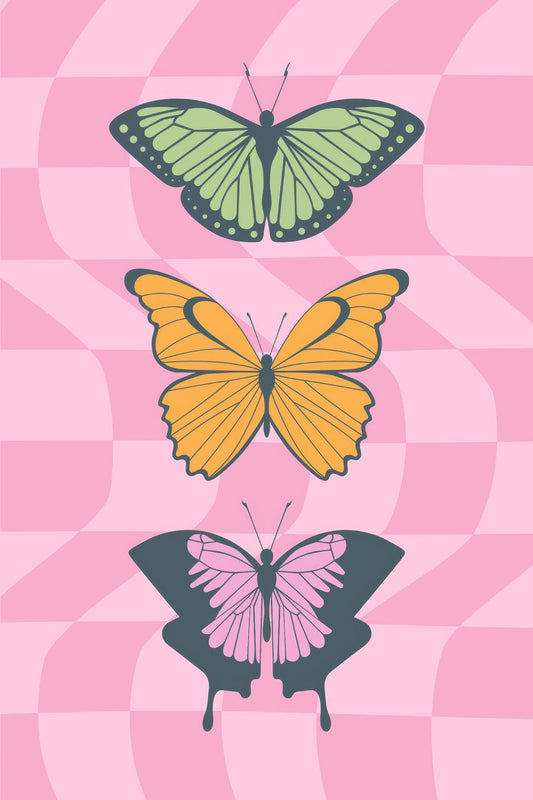 Butterflies on Pink Check