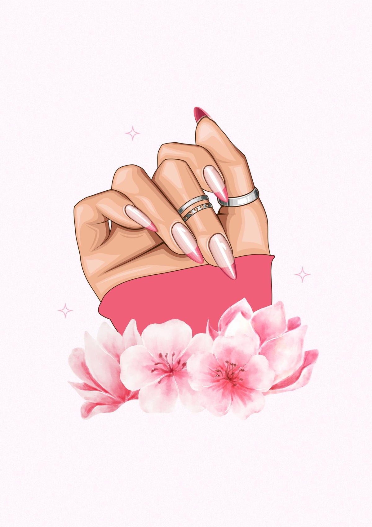 Manicured Hand and Blossoms