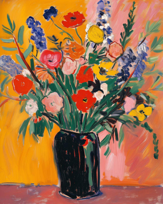 Bright Bouquet in a Black Vase