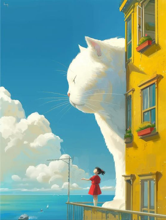 Giant White Cat by the Sea