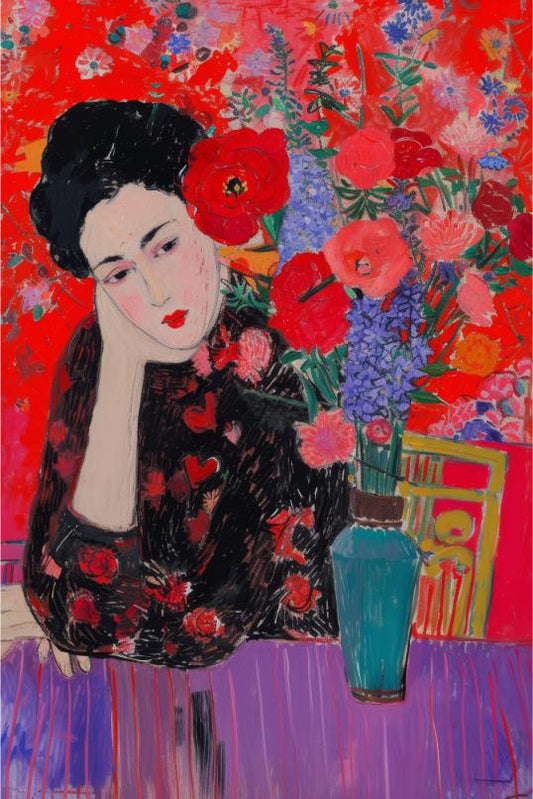 Woman with Red Bouquet