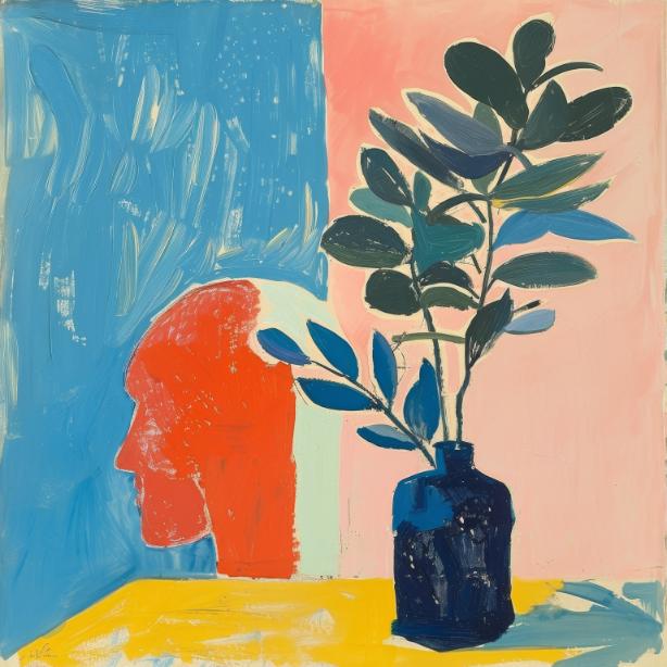 Blue Wall and Green Plant