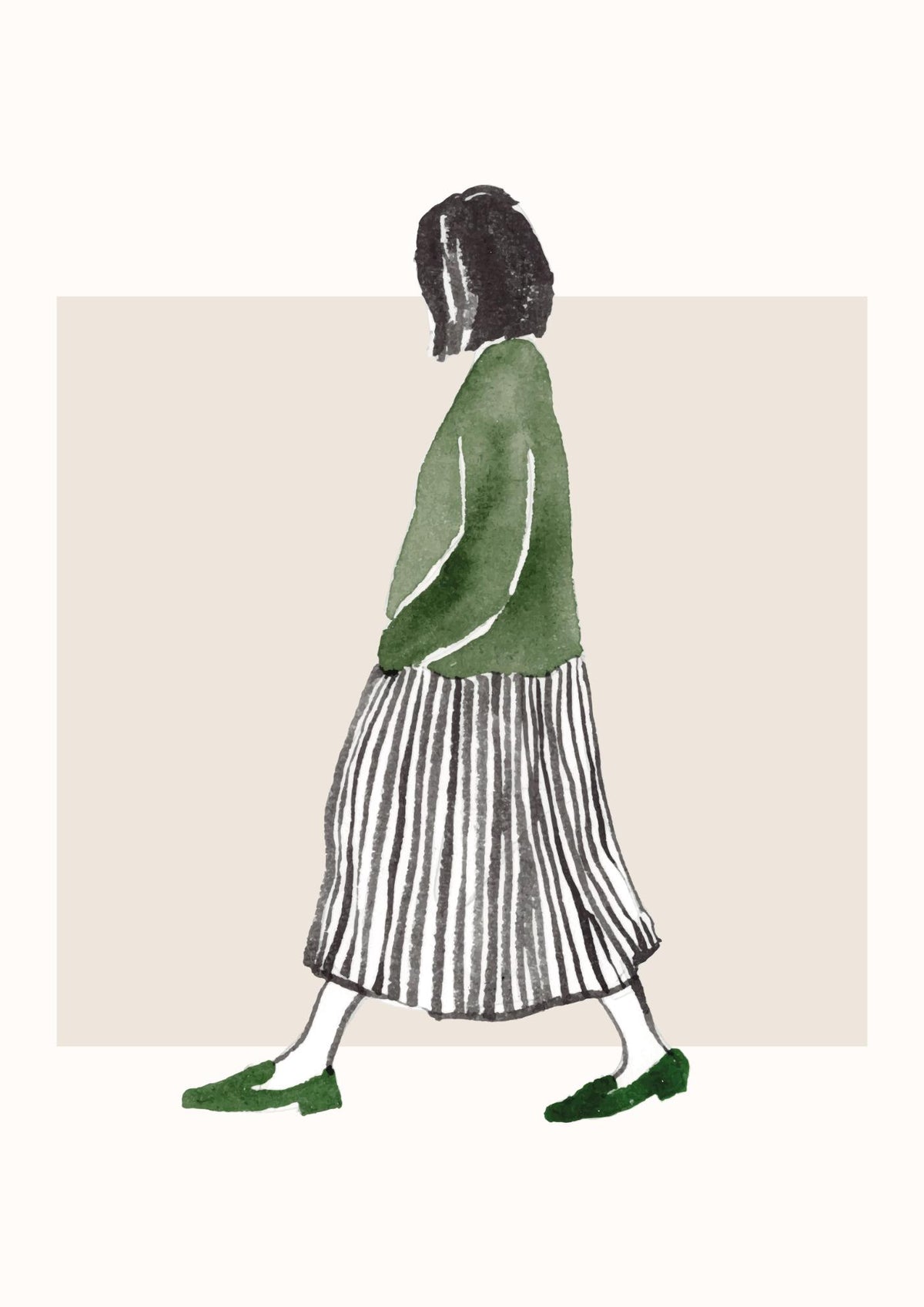 Walking Woman in Pinstripes