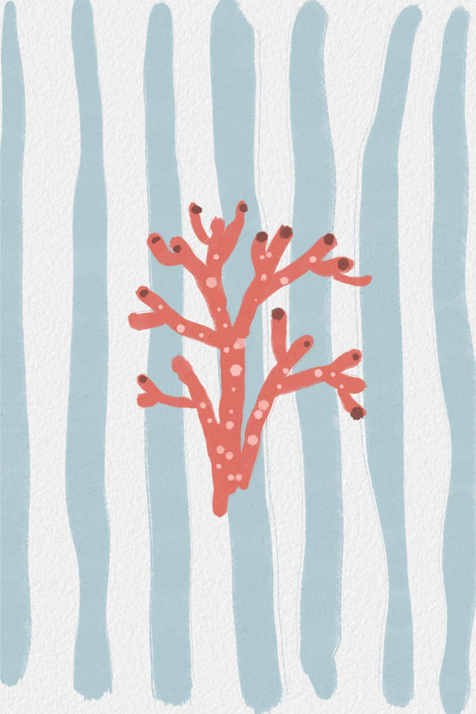 Coral on Blue Stripes