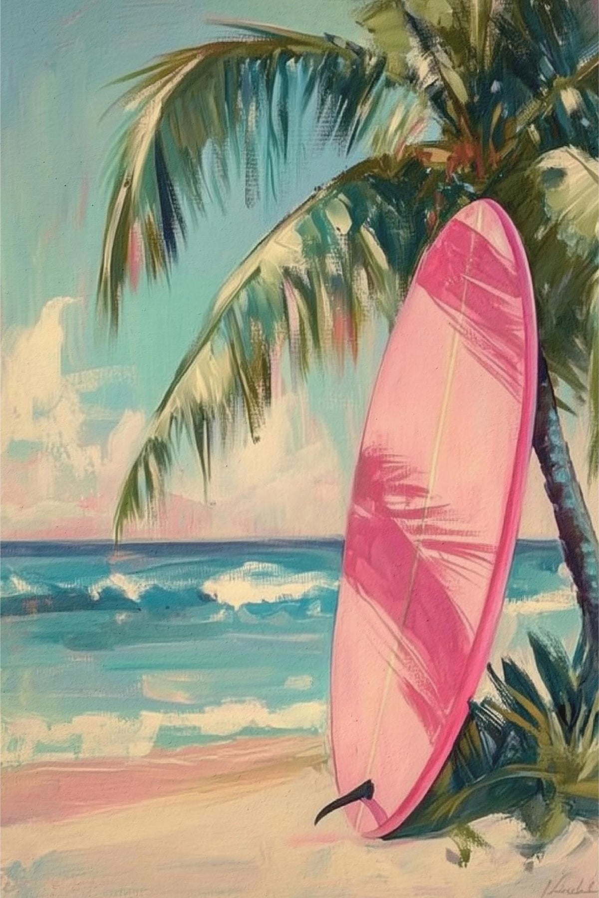 Pink Surfboard and Palm