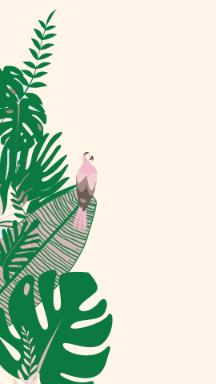 Jungle Leaves with Pink Bird