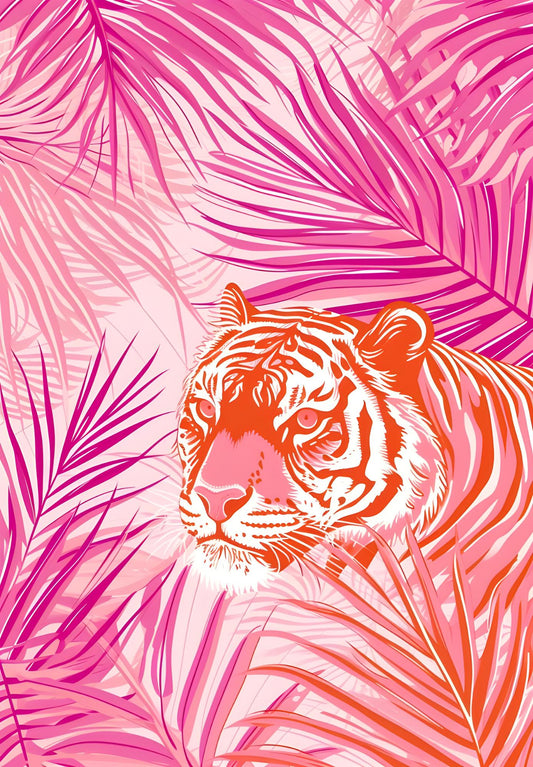 Pink Tiger in Palm Leaves