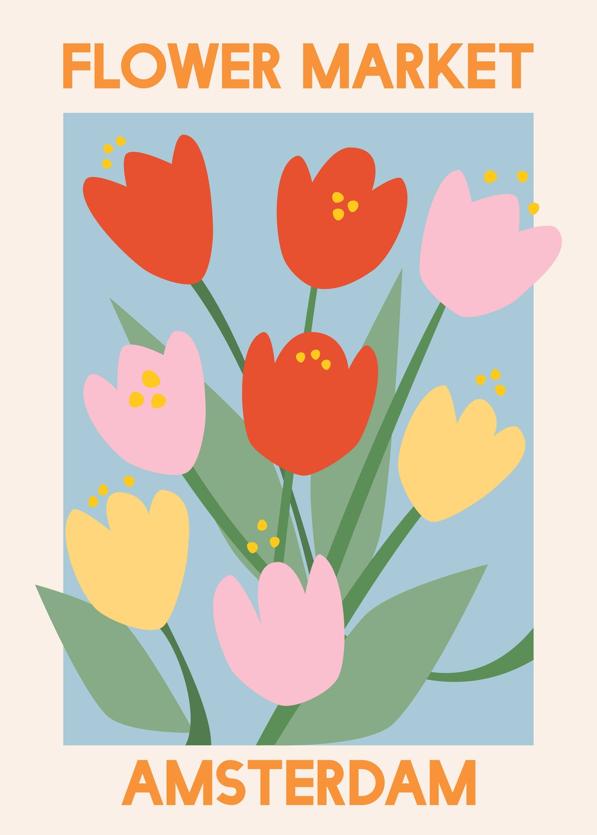 Flower Market Amsterdam Retro Tulip Poster