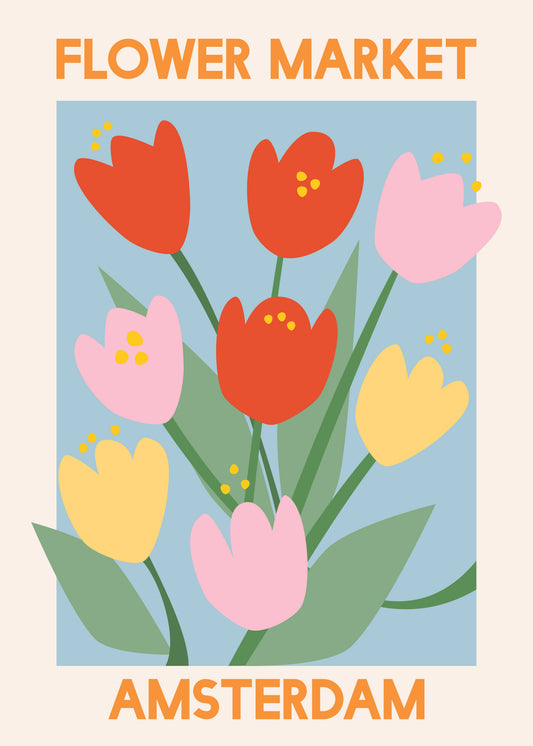 Flower Market Amsterdam Retro Tulip Poster