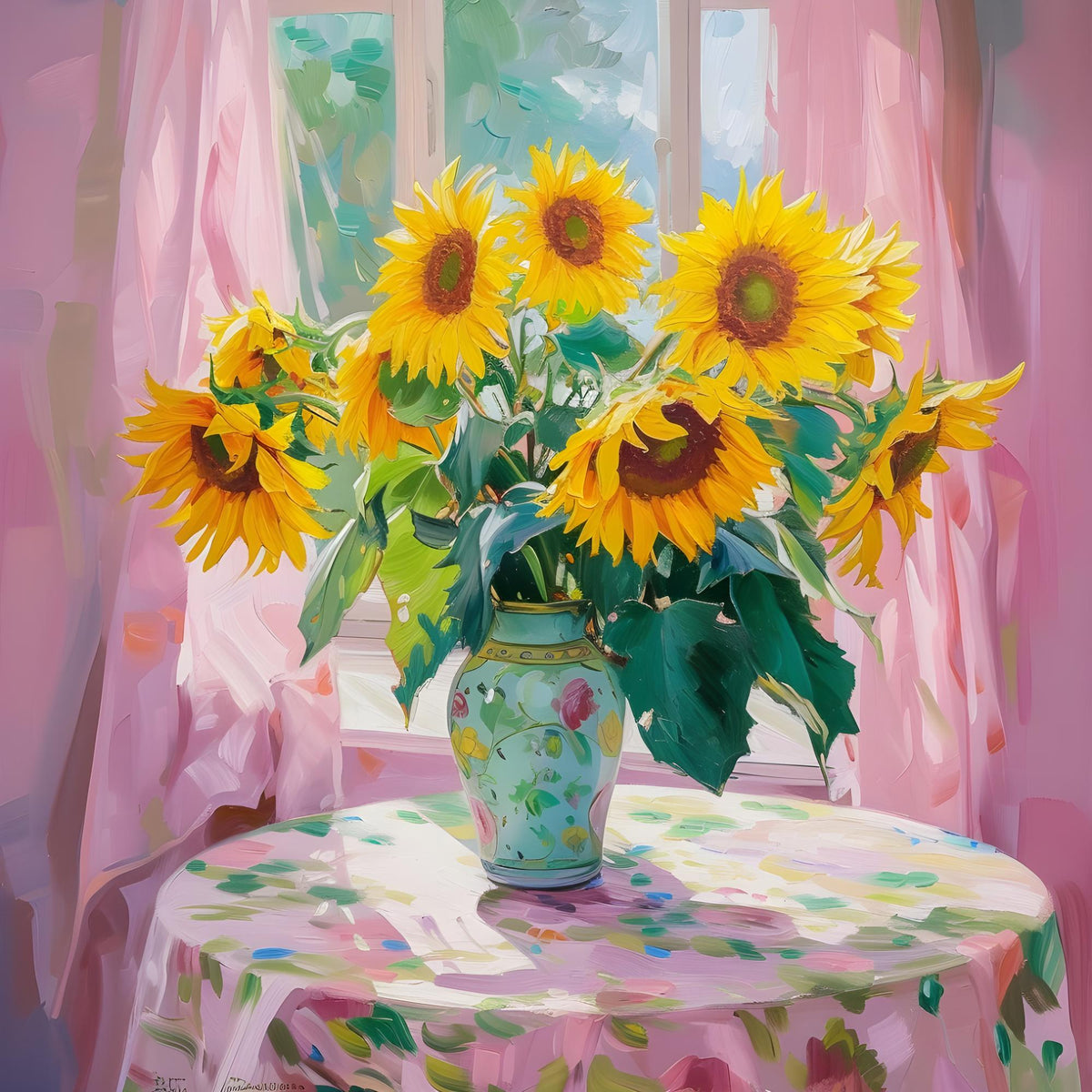 Sunflowers in a Pink Room
